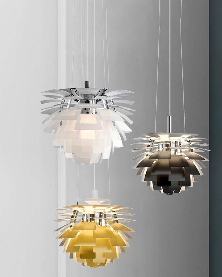 Sculptural Metal Shade Hanging Fixture 20 in Adjustable Height Overhead Lighting for Dining Room Kitchen Island Entryway Warm Glow Installat