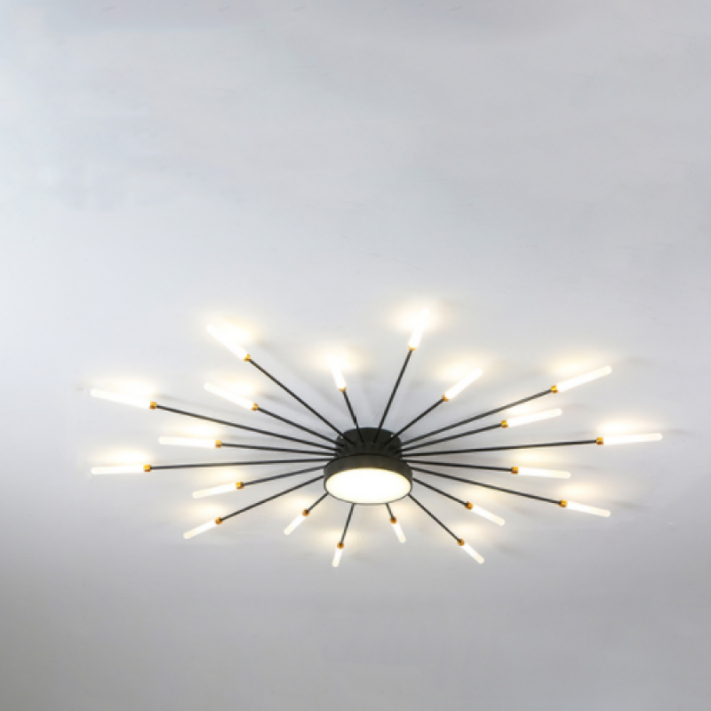 Starburst Dimmable LED Ceiling Light Flush Mount Black Gold Metal Acrylic Indoor Modern Fixture for Bedroom Living Room Dining Room