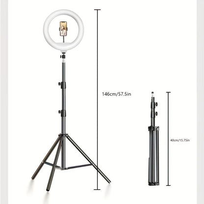 Circular Studio Light with Extendable Stand & Device Mount for Video Recording, Photography & Live Streaming