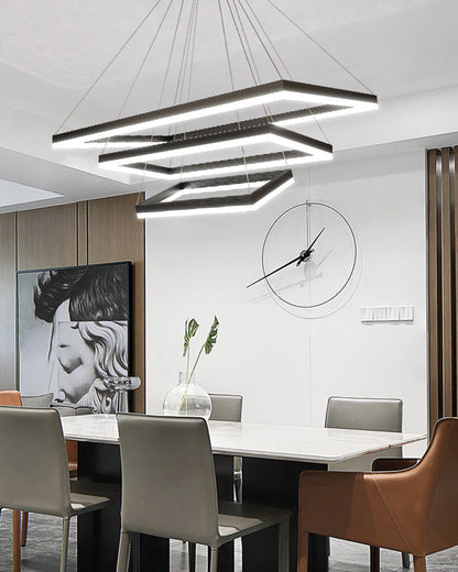 Multi-Tier Linear Suspension Fixture with Integrated LED, Adjustable Cable, Matte Black Metal Frame for Dining & Living Spaces