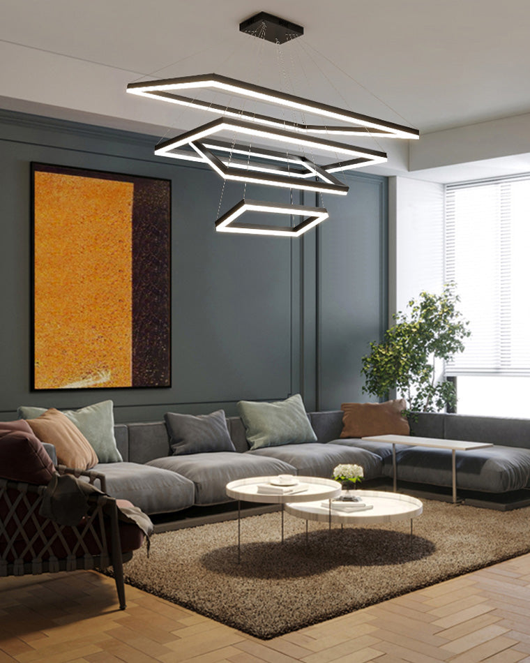 Multi-Tier Linear Suspension Fixture with Integrated LED, Adjustable Cable, Matte Black Metal Frame for Dining & Living Spaces
