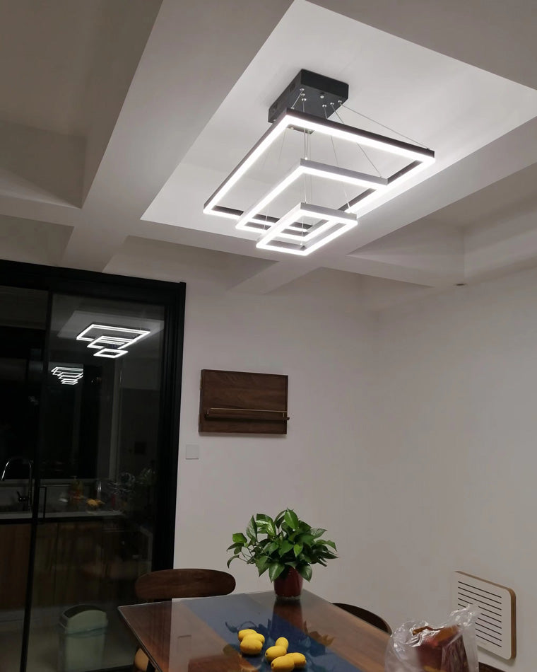 Multi-Tier Linear Suspension Fixture with Integrated LED, Adjustable Cable, Matte Black Metal Frame for Dining & Living Spaces