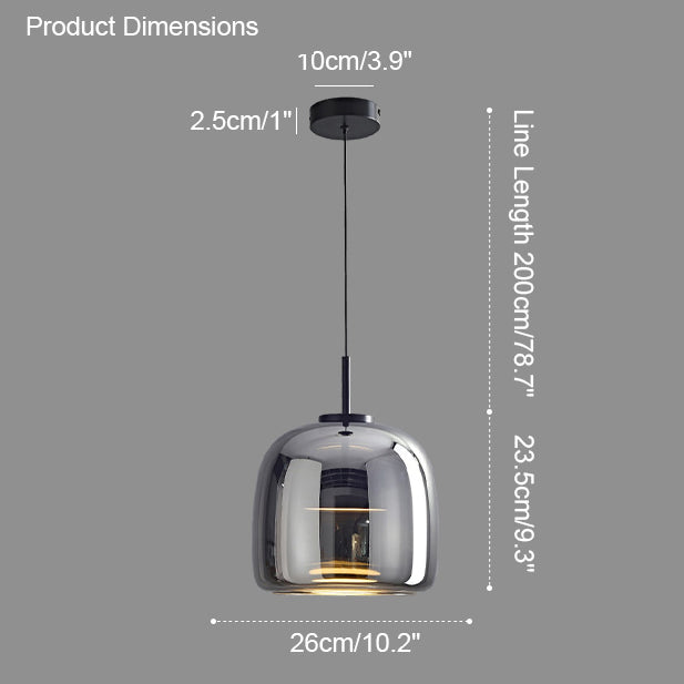 Handcrafted Glass Globe Ceiling Light 15-Inch Smoked Shade Height-Adjustable Fixture for Kitchen Island Dining Room Entryway Table Modern Ho