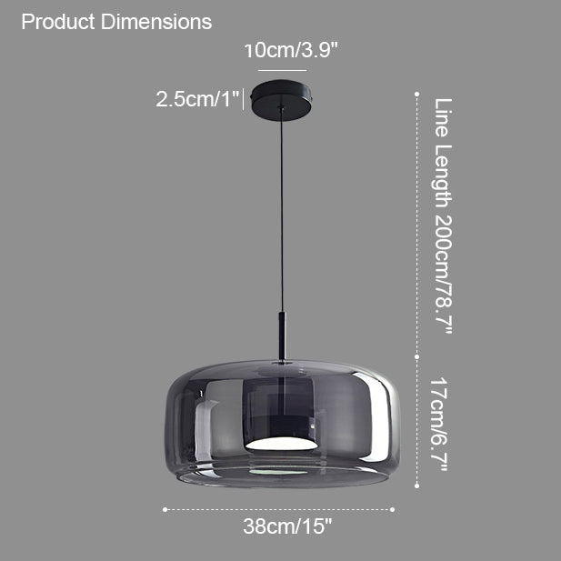 Handcrafted Glass Globe Ceiling Light 15-Inch Smoked Shade Height-Adjustable Fixture for Kitchen Island Dining Room Entryway Table Modern Ho