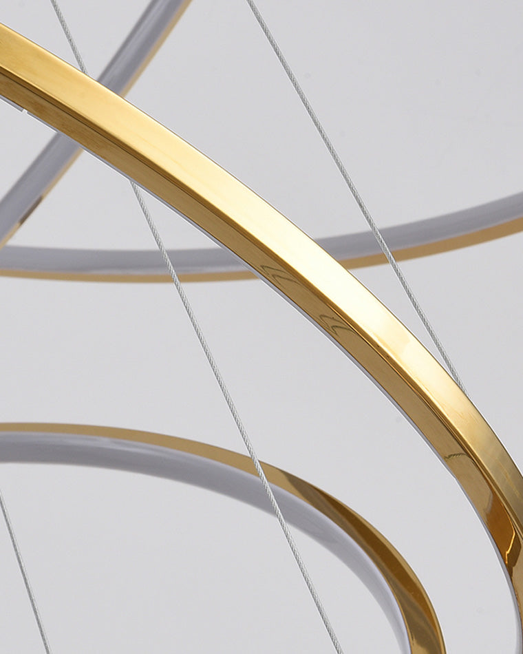 Multi-Tier Cascading LED Ring Fixture for Grand Entryways and Tall Staircases – Height-Adjustable Modern Statement Lighting with Remote Dimm