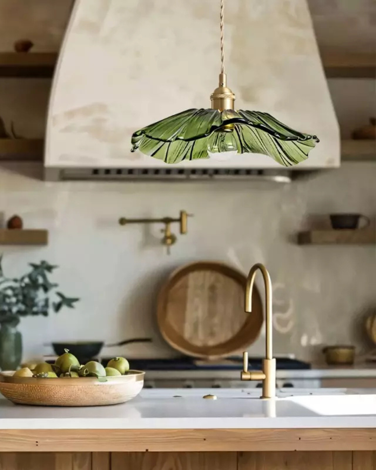 Glass Pendant Light with Brass Socket and Organic Petal Shape for Dining Room and Living Space