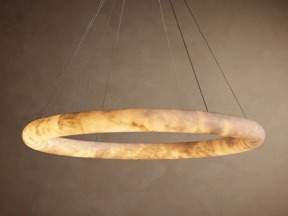Round Alabaster LED Chandelier with Steel Cables for Dining Room, 36 or 48 Inch