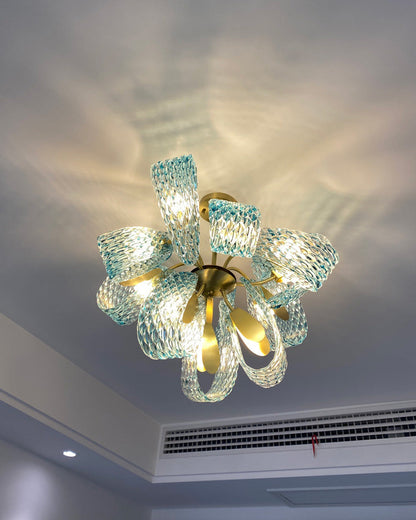 19-Light Glass Ceiling Fixture with Peacock Art Design for Dining Rooms & Large Spaces