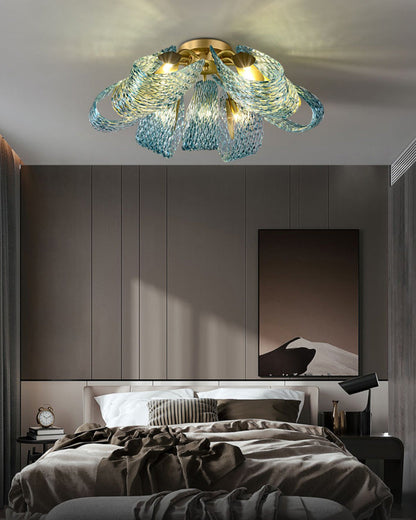 19-Light Glass Ceiling Fixture with Peacock Art Design for Dining Rooms & Large Spaces