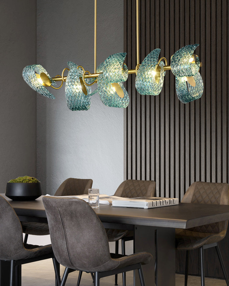 19-Light Glass Ceiling Fixture with Peacock Art Design for Dining Rooms & Large Spaces