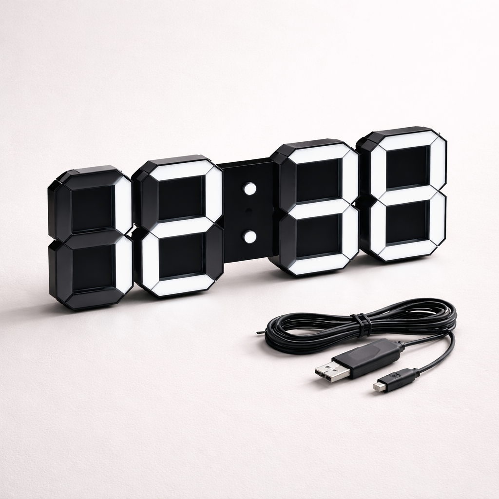 LED Alarm Clock with 3D Display and Auto Dimming for Bedroom Desk or Wall Mount | USB Powered Timer & Night Mode for Office Living Room Nigh