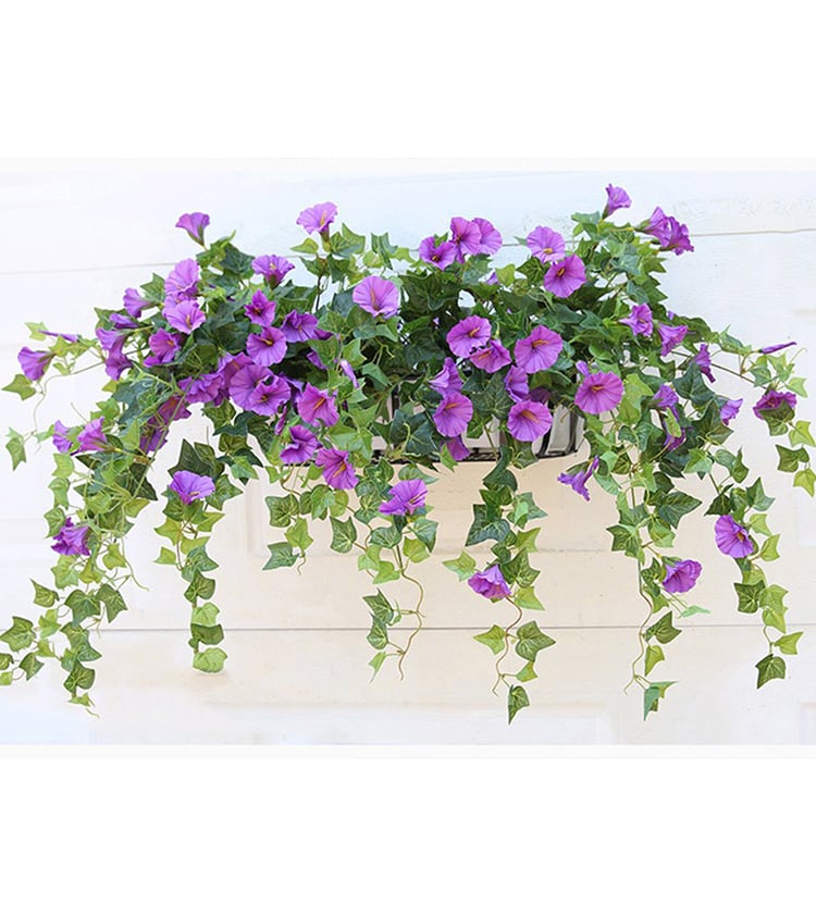 Faux Morning Glory Vine 35 in – 44 Blooms UV-Resistant Artificial Climbing Plant for Fence Porch Indoor Outdoor Décor