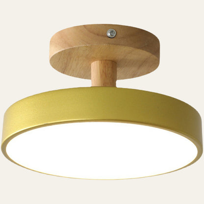 Flush Mount LED Light Fixture Wood Metal 12W for Bedroom Hallway Living Room Scandinavian Style Minimalist Low Profile Integrated Bulb Soft