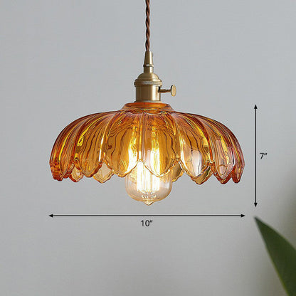 Glass Flower Pendant Light 10 Inch Industrial Hanging Fixture Clear Tan Single Bulb Dining Kitchen Living Room Ceiling Lamp E26