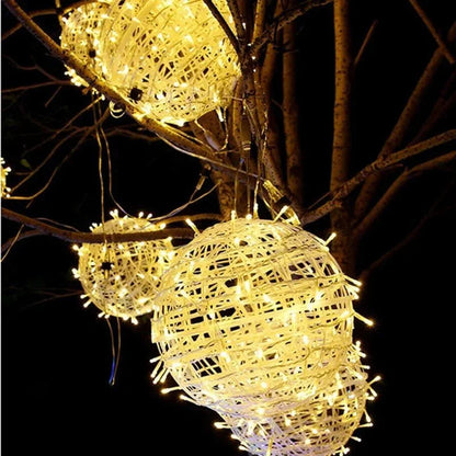 Esfera de luz LED tejida de 8 pulgadas, resistente a la intemperie, colgante para exteriores, ideal para patios, jardines, terrazas y fiestas, conectable, luz ambiental