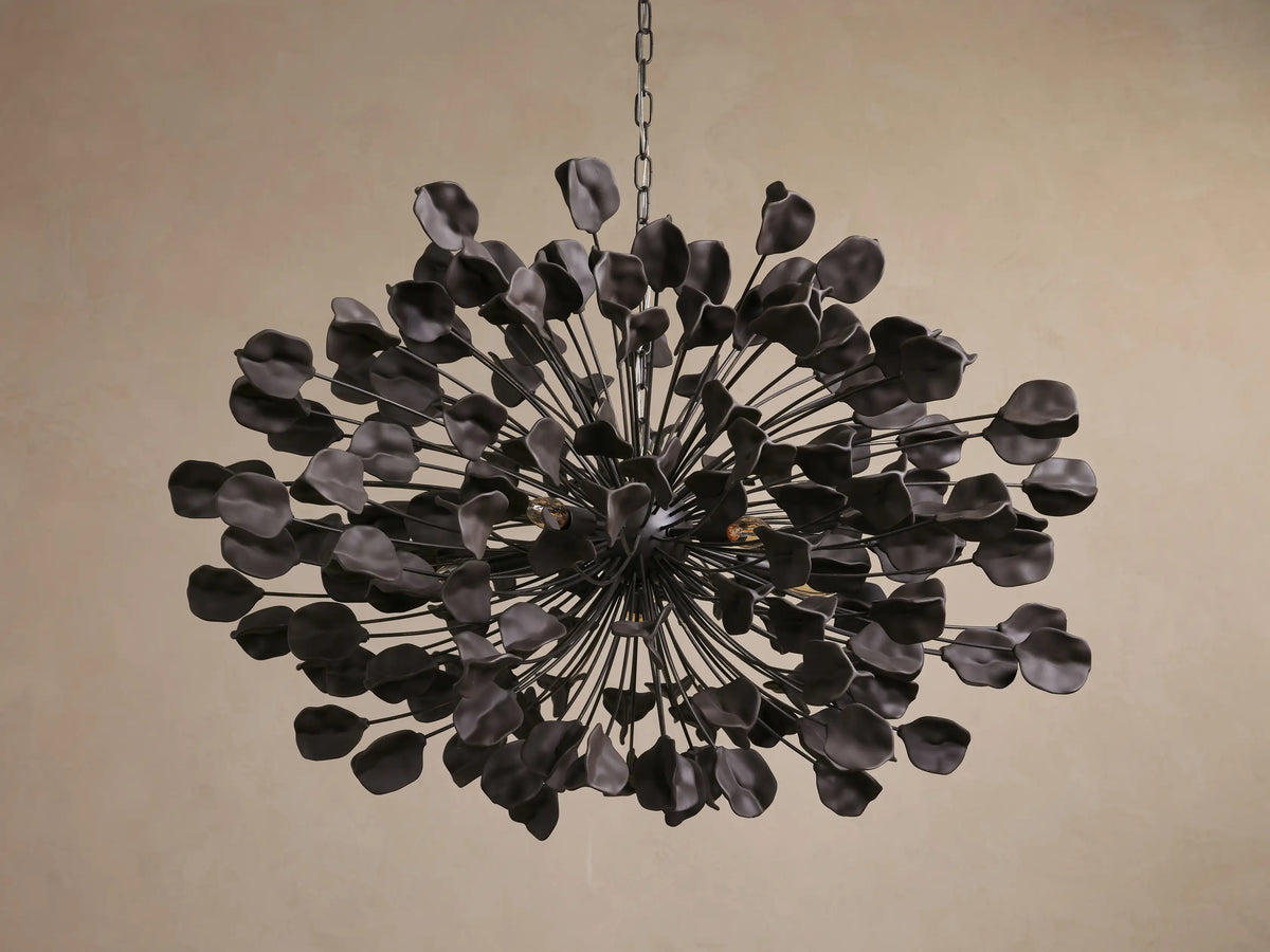 Ceramic Petal Chandelier with Leaf-Cluster Design 5-Light Fixture 42-Inch Round Dimmable Hanging Lamp for Dining Room & Entryway