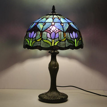 Stained Glass Table Lamp 18 Inch Height Multicolor Shade Bedside Reading Light E26 Socket Vintage Accent Lighting Decorative Bedroom Night L
