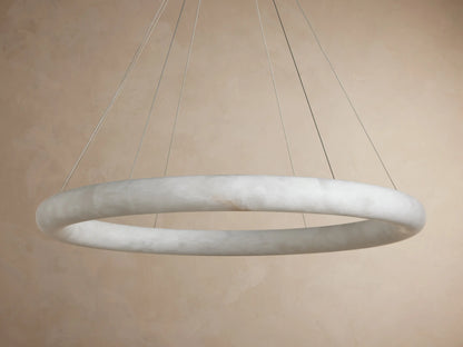 Round Alabaster LED Chandelier with Steel Cables for Dining Room, 36 or 48 Inch
