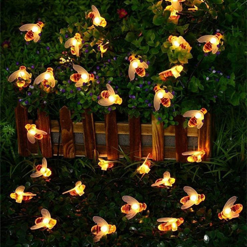 Solar Honeybee String Lights Outdoor Art Deco Multi-Color LED Garden Patio Decorative Light Strand Weatherproof for Yard Deck Fence Party