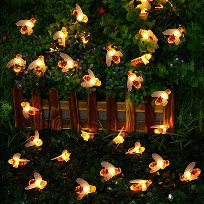Solar Honeybee String Lights Outdoor Art Deco Multi-Color LED Garden Patio Decorative Light Strand Weatherproof for Yard Deck Fence Party