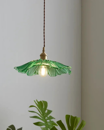Glass Pendant Light with Brass Socket and Organic Petal Shape for Dining Room and Living Space