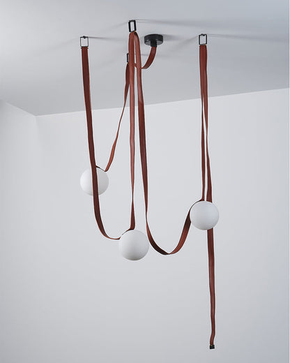 Leather Hanging Lamp with Glass Shade 6-Inch Brown Fixture for Kitchen Island Dining Table Multi-Light Ceiling Suspension for Modern Contemp