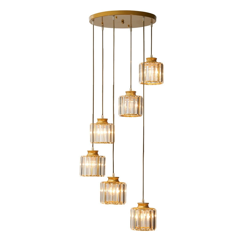Multi-Tier Hanging Fixture with Crystal Droplets & Brass Frame for Two-Story Foyer, Dining Room, Stairwell – Adjustable Height Spiral Arrang