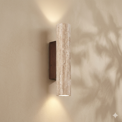 Aplique de pared de piedra travertino con luz LED blanca cálida hacia arriba y hacia abajo, lámpara moderna de interior de 12.6 pulgadas para pasillo, dormitorio y sala de estar, color natural