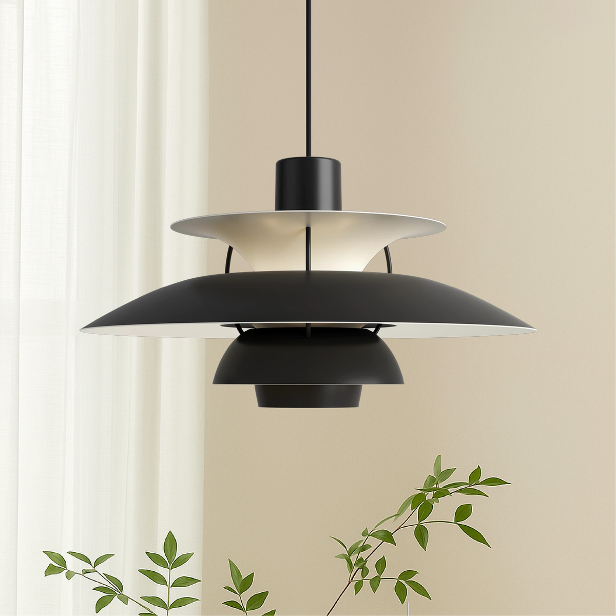 Layered Aluminum Ceiling Fixture Black 20 in Diameter for Kitchen Islands Dining Areas Modern Nordic Style Overhead Lighting E27 Socket Diff