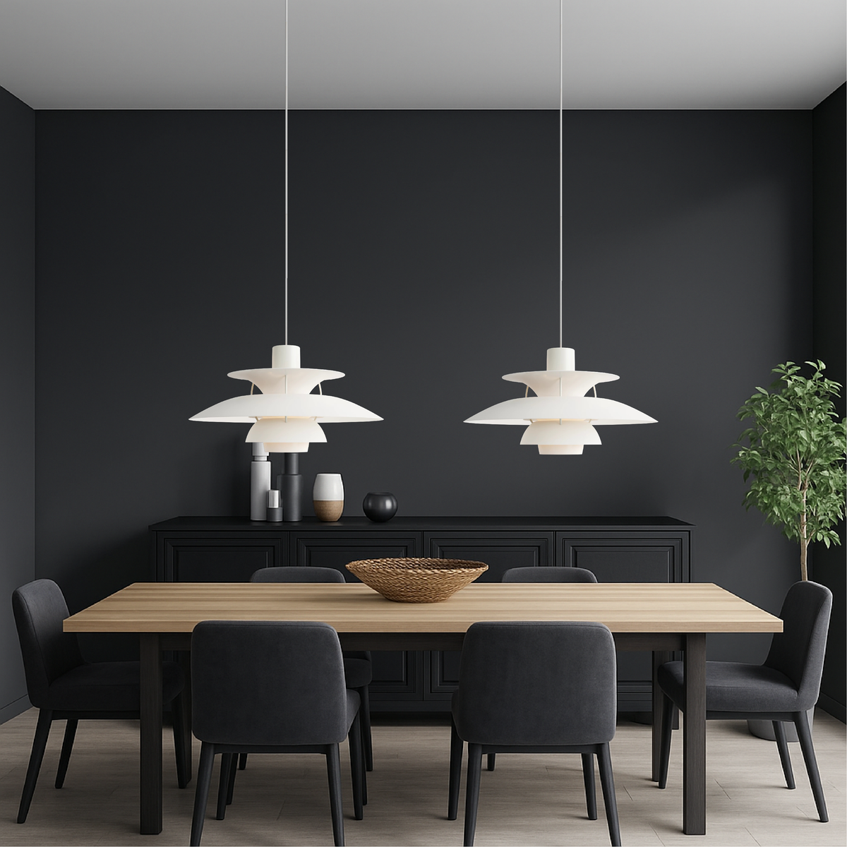 Layered Aluminum Hanging Lamp 12 in Diameter Contemporary Overhead Fixture for Kitchens and Dining Spaces E27 Socket Black Finish Modern Hom