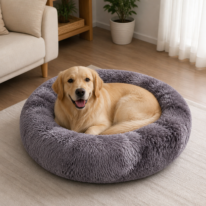 Ortekor Plush Long-Pile Tie-Dye Round Dog Bed