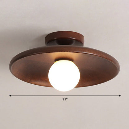 Wood Grain Semi-Flush Ceiling Light for Hallway and Entryway, Single Bulb Bowl Fixture for Low Ceilings, Modern Farmhouse Style, 11-Inch