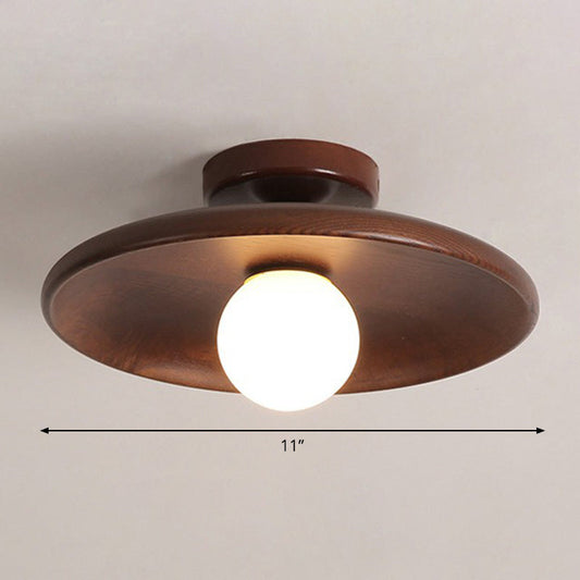 Lámpara de techo semiempotrada con veteado de madera para pasillo y entrada, lámpara tipo bol de una sola bombilla para techos bajos, estilo granja moderno, 11 pulgadas