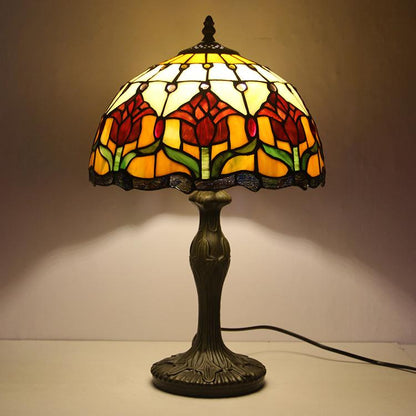 Stained Glass Table Lamp 18 Inch Height Multicolor Shade Bedside Reading Light E26 Socket Vintage Accent Lighting Decorative Bedroom Night L