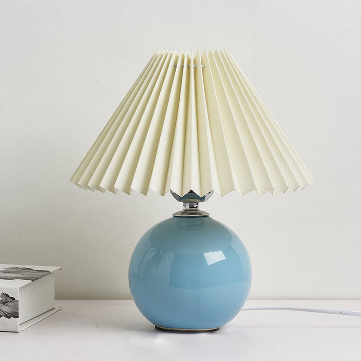 Ceramic Accent Lamp with Fabric Shade 11x9.5 in E26 Socket for Nightstand Desk Study Room Reading Light Modern Home Decor