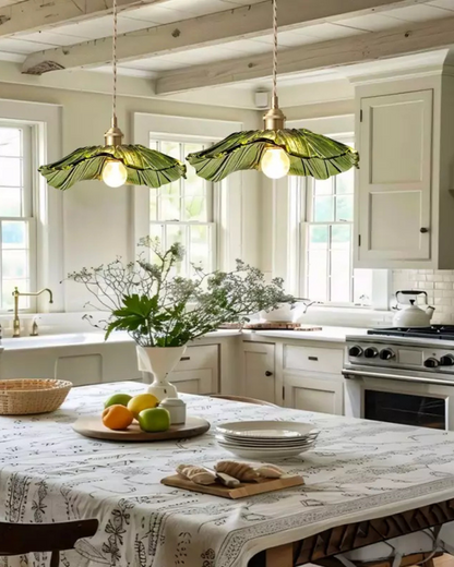 Glass Pendant Light with Brass Socket and Organic Petal Shape for Dining Room and Living Space