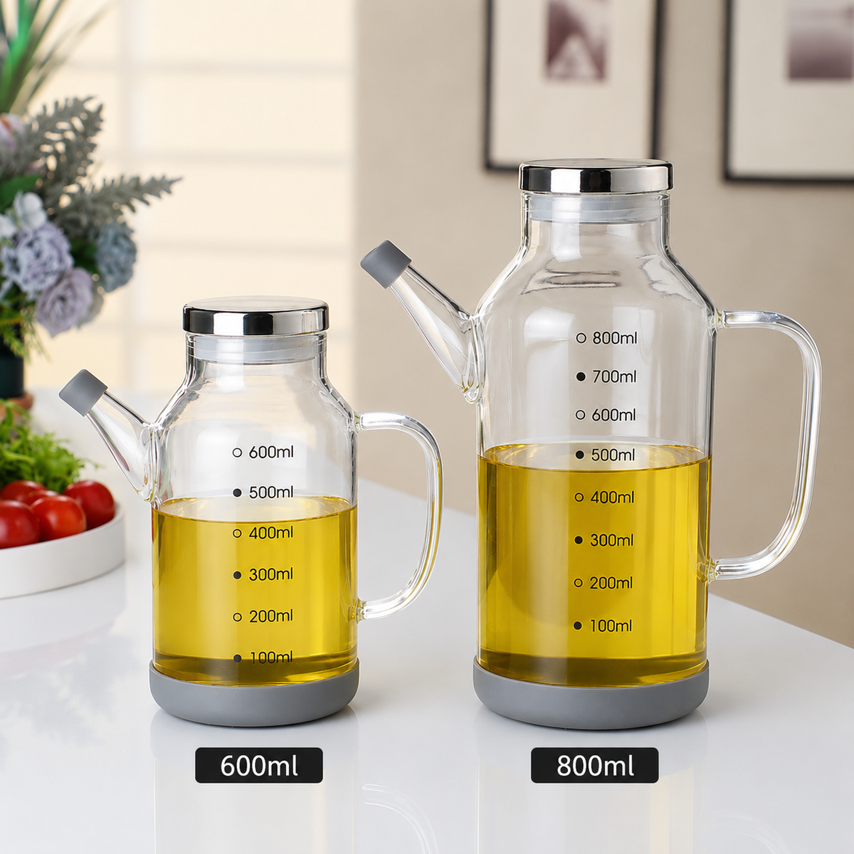 Essential Kitchen Tools | Glass Oil Dispenser Bottle with Measuring Scale | Leak-Proof Design for Precise Pouring