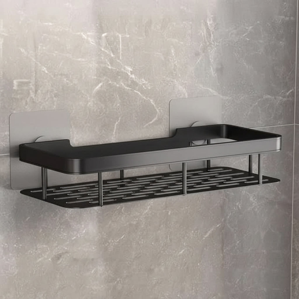 Wall Mount Adhesive Shower Caddy Corner Organizer – No-Drill Waterproof Storage Rack for Bathroom, Toilet & Sink – ABS & Steel in Black or S
