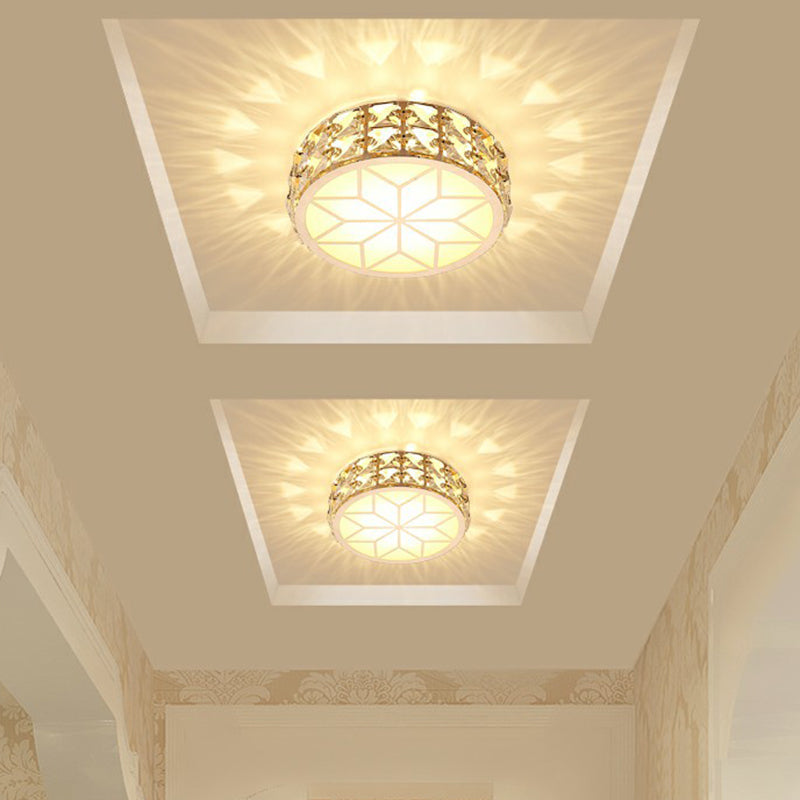 Round Crystal Flush Mount LED Ceiling Light 6" 8" Champagne Gold Modern Entryway Hallway Lighting Fixture Close to Ceiling Surface Mount