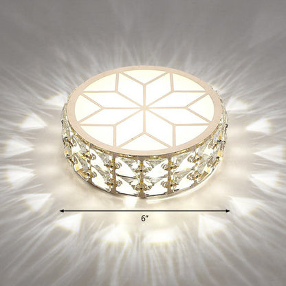 Round Crystal Flush Mount LED Ceiling Light 6" 8" Champagne Gold Modern Entryway Hallway Lighting Fixture Close to Ceiling Surface Mount