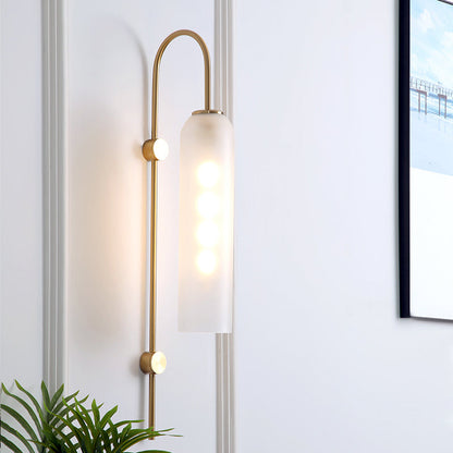 Curved Arm Wall Sconce with Ribbed Glass Shade – Single Bulb Metal Fixture for Bedroom, Hallway, Dining Room – Retro Modern Indoor Lighting