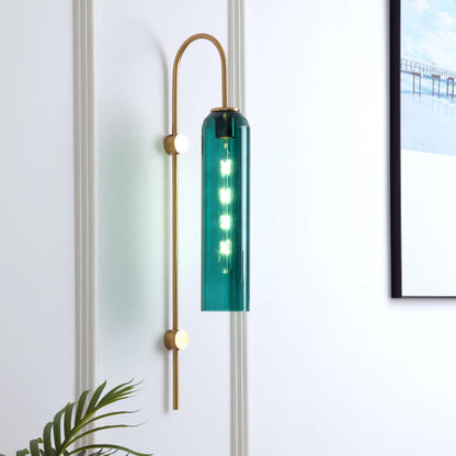 Curved Arm Wall Sconce with Ribbed Glass Shade – Single Bulb Metal Fixture for Bedroom, Hallway, Dining Room – Retro Modern Indoor Lighting