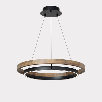 Circular Wood Ring Chandelier with LED Lighting 24-47 Inches Adjustable Height Farmhouse Dining Room Kitchen Island Ceiling Fixture