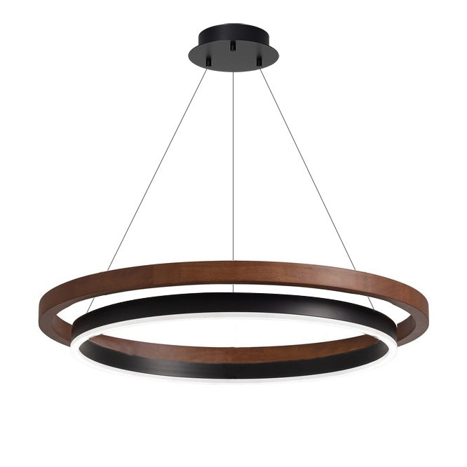 Circular Wood Ring Chandelier with LED Lighting 24-47 Inches Adjustable Height Farmhouse Dining Room Kitchen Island Ceiling Fixture