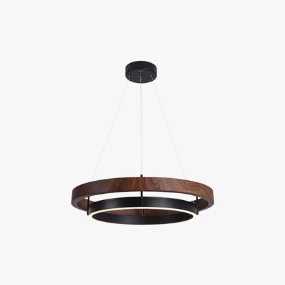 Circular Wood Ring Chandelier with LED Lighting 24-47 Inches Adjustable Height Farmhouse Dining Room Kitchen Island Ceiling Fixture