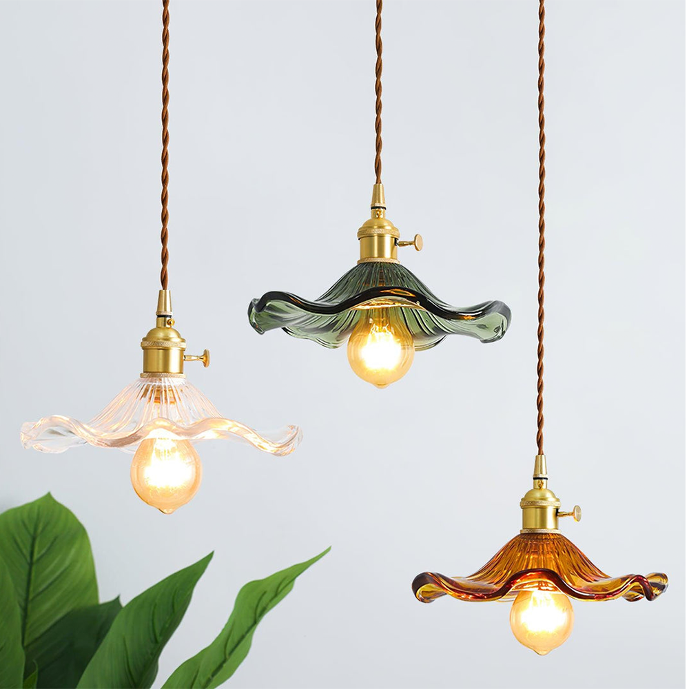 Floral Glass Hanging Fixture with Integrated LED for Dining Rooms & Bedrooms | Overhead Ambient Illumination | Modern Botanical Silhouette C