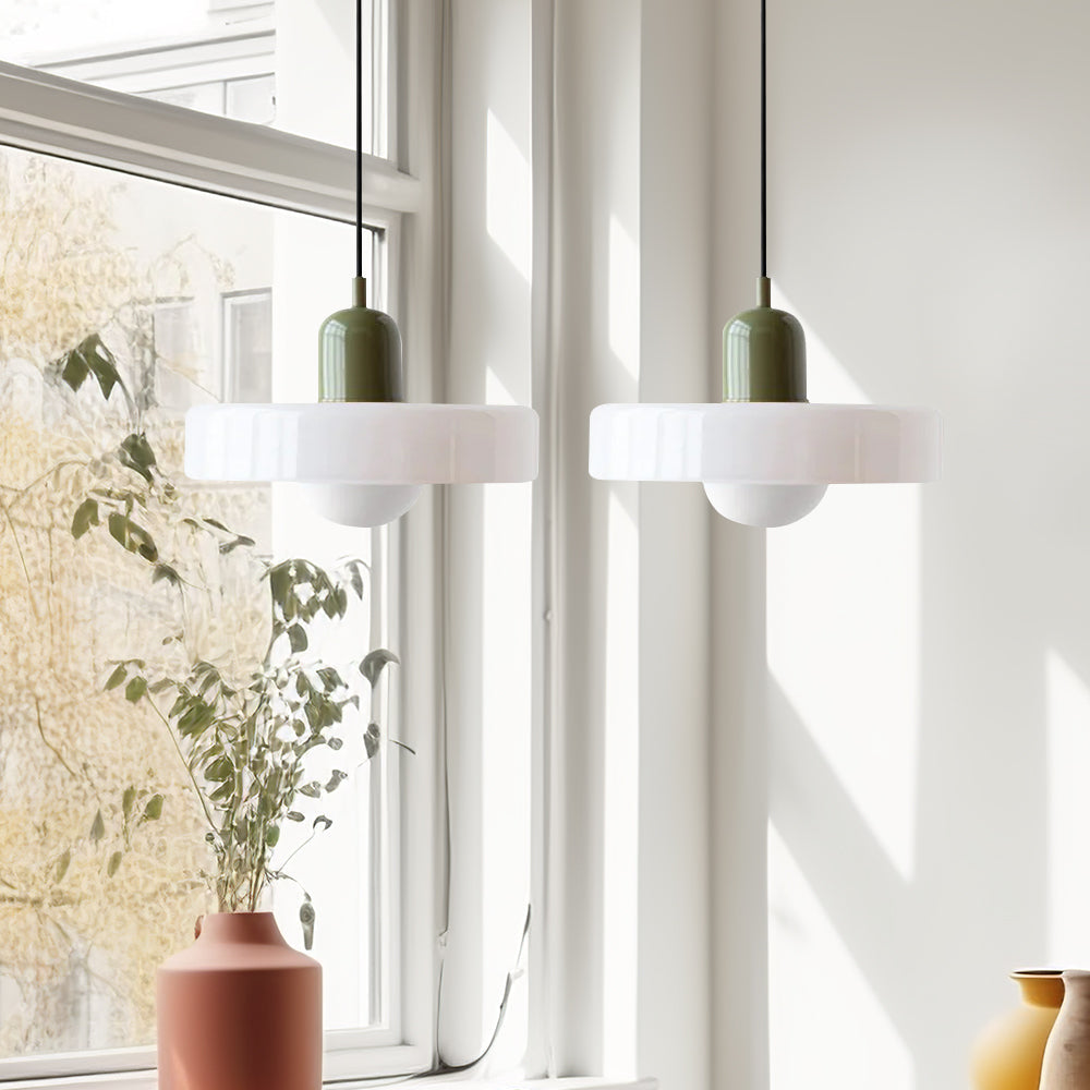 Dual-Shade Glass Hanging Light Fixture G9 Socket 14 Inch Ceiling Mount for Kitchen Island Dining Table Living Room Modern Overhead Lighting