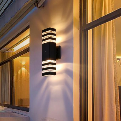 Exterior Sconce with Dual-Beam Illumination – Weatherproof Cylindrical Fixture for Entryways, Patios & Gardens – E27 Socket, IP65 Rating, Bl