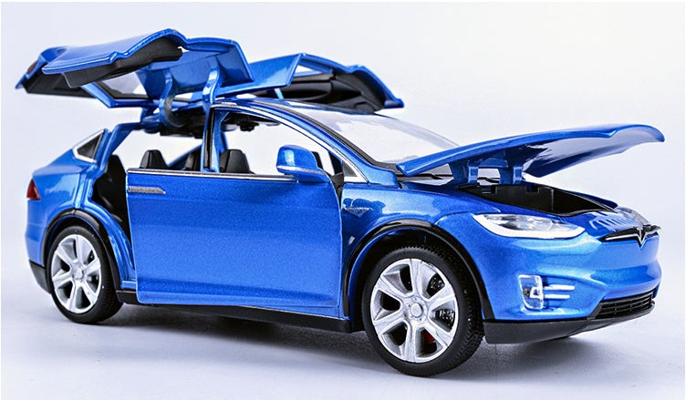 Diecast Toy Car, Tesla Model X Pull Back Car with Sound and Light, 1:32 Scale Toy Vehicle for Kids Ages 3-6