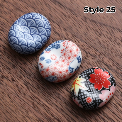 Porcelain Utensil Holders with Animal and Fruit Designs for Asian Dining – Set of 3 Decorative Tabletop Rests